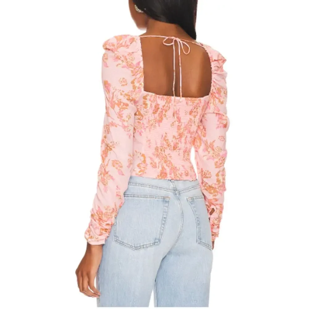NWT Free‎ People Hilary Printed Top in Pink Combo
